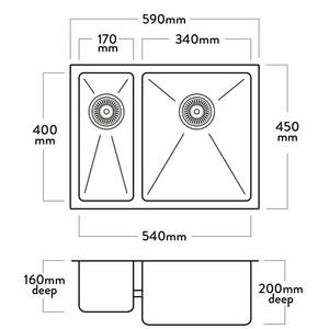 Mercer DV203-L Brighton 1 1/4 Bowl Stainless Steel Kitchen Sink | Left Hand