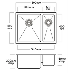 Mercer DV203-R Brighton 1 1/4 Bowl Stainless Steel Kitchen Sink | Right Hand