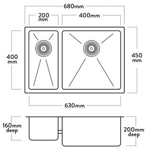 Mercer DV204-L Liverpool 1 1/4 Bowl Stainless Steel Kitchen Sink | Left Hand