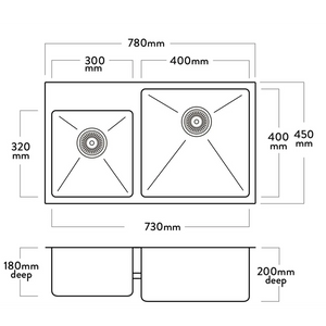 Mercer DV509-L Stratford Double Bowl with Tap Ledge Stainless Steel Kitchen Sink | Left Hand