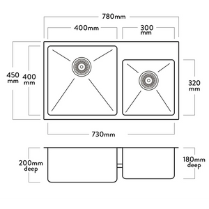 Mercer DV509-R Stratford Double Bowl with Tap Ledge Stainless Steel Kitchen Sink | Right Hand