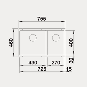 Blanco Subline 430/270-U Silgranit undermount single bowl kitchen sink specifications