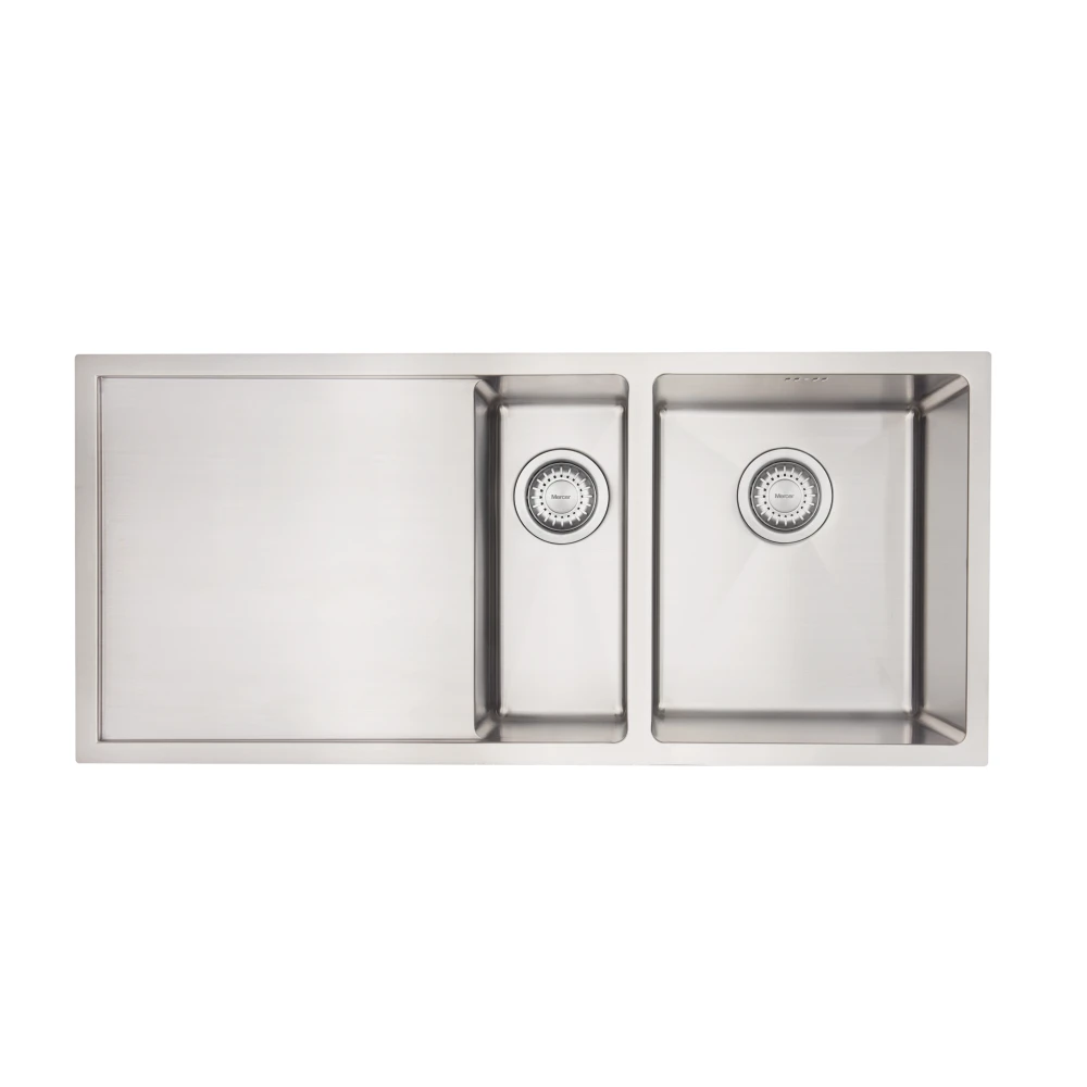 Mercer DV402-L Salisbury 1 1/4 Bowl and Drainer Stainless Steel Kitchen Sink | Left Hand