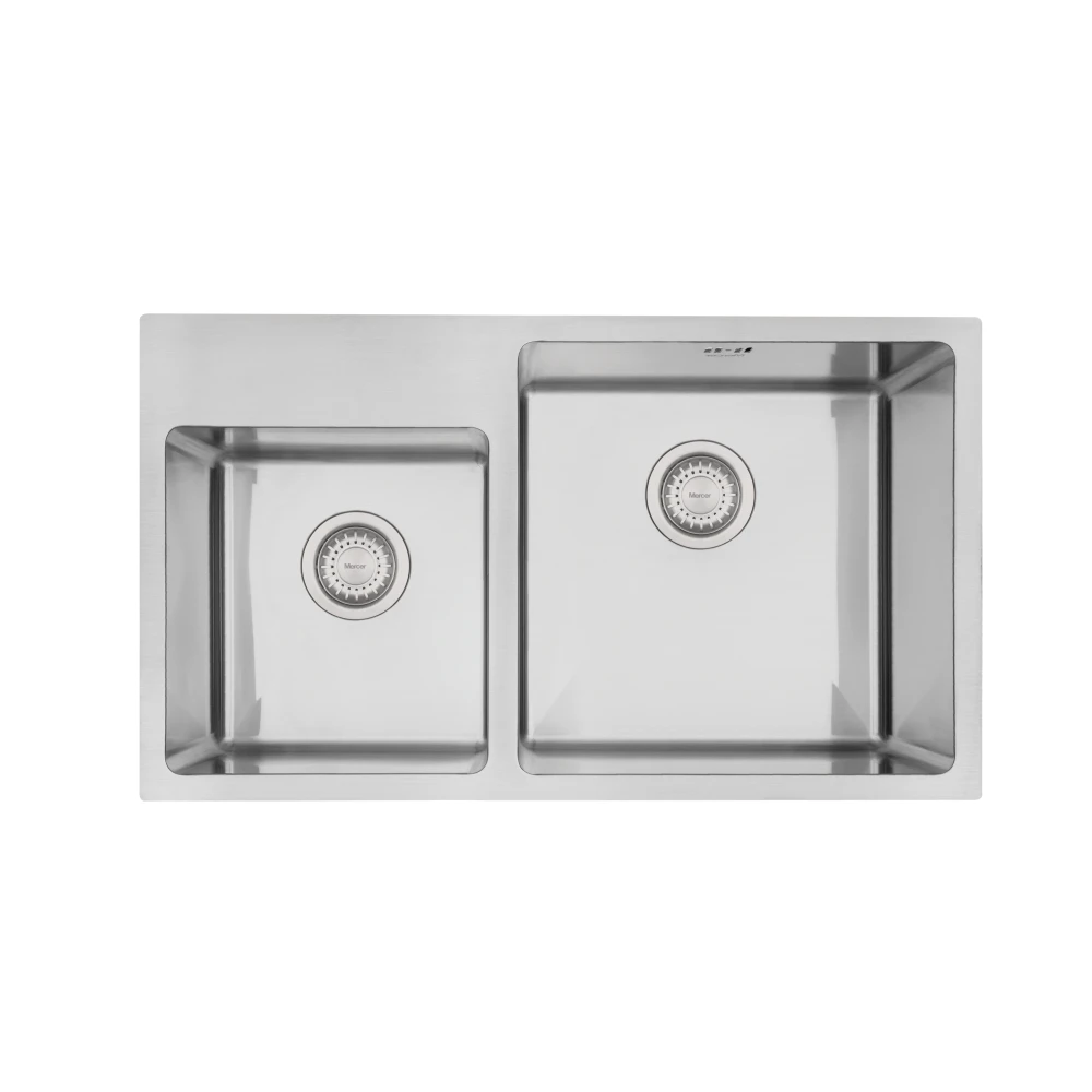 Mercer DV509-L Stratford Double Bowl with Tap Ledge Stainless Steel Kitchen Sink | Left Hand