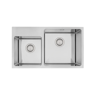 Mercer DV509-L Stratford Double Bowl with Tap Ledge Stainless Steel Kitchen Sink | Left Hand