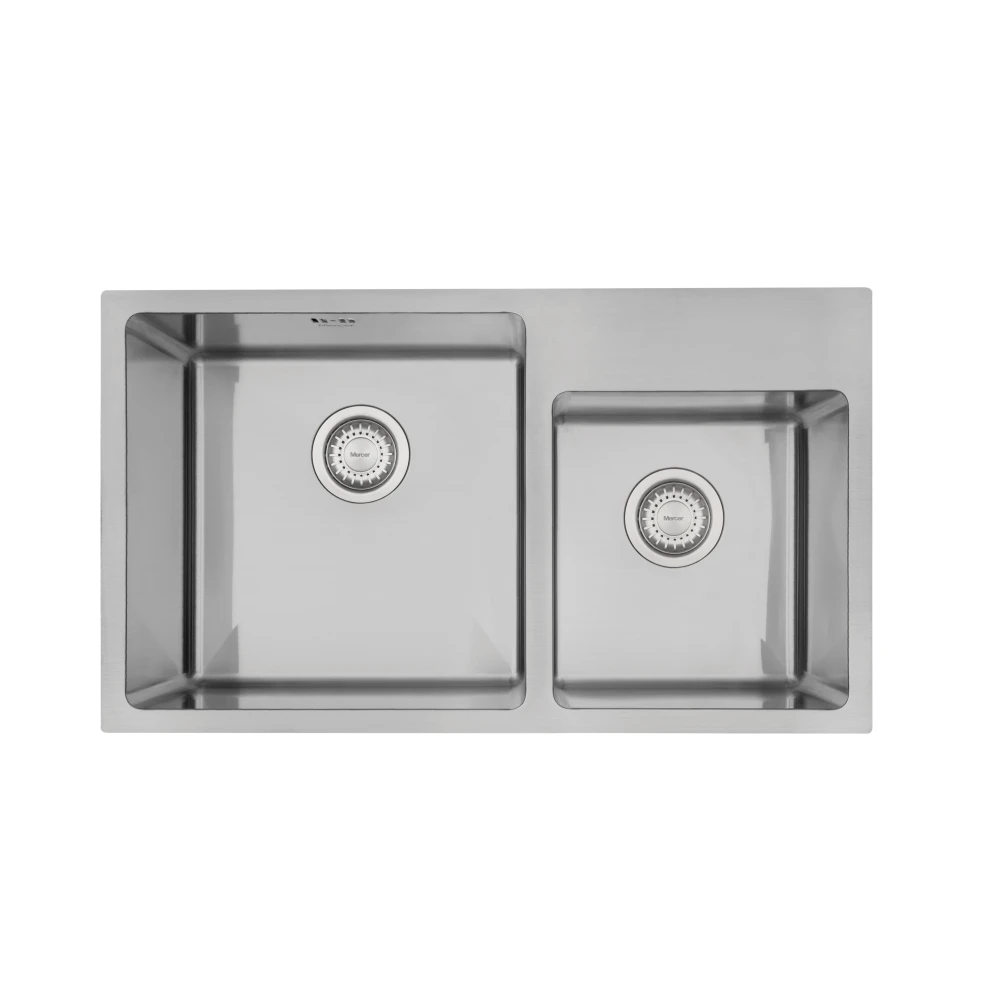 Mercer DV509-R Stratford Double Bowl with Tap Ledge Stainless Steel Kitchen Sink | Right Hand