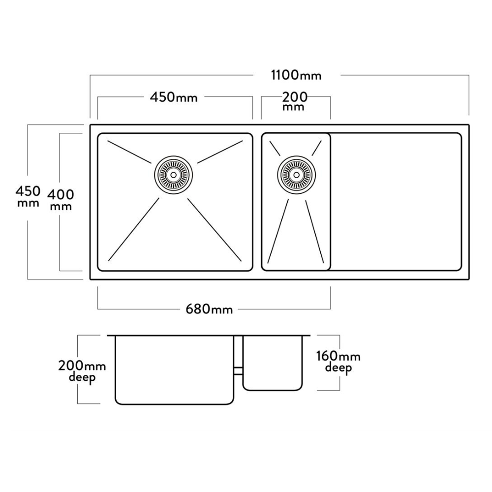 Mercer DV403-R Sink | Sheffield 450 x 400mm + 200 x 400mm + Drainer