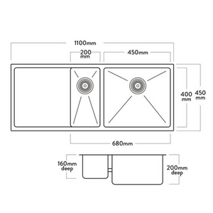 Mercer DV403-L Sink | Sheffield 200 x 400mm + 450 x 400mm + Drainer