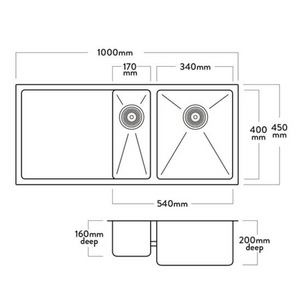 Mercer DV402-L Sink | Salisbury 170 x 400mm + 340 x 400mm + Drainer