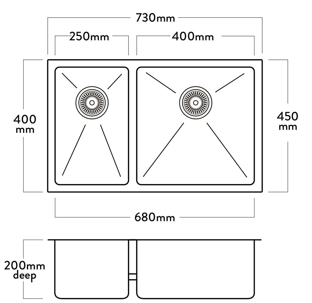 Mercer DV201-L Sink | Bristol 250 x 400mm + 400 x 400mm