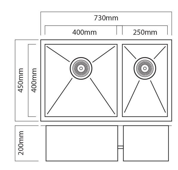 Mercer DV201-R Sink | Bristol 400 x 400mm + 250 x 400mm
