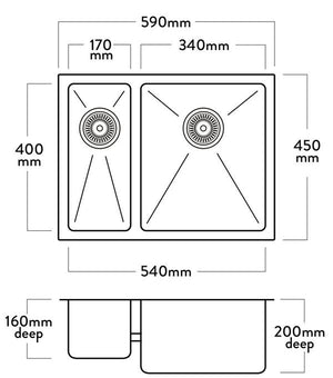 Mercer DV203-L Sink | Brighton 170 x 400mm + 340 x 400mm