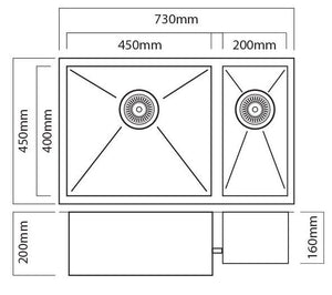 Mercer DV205-R Sink | Lincoln 450 x 400mm + 200 x 400mm