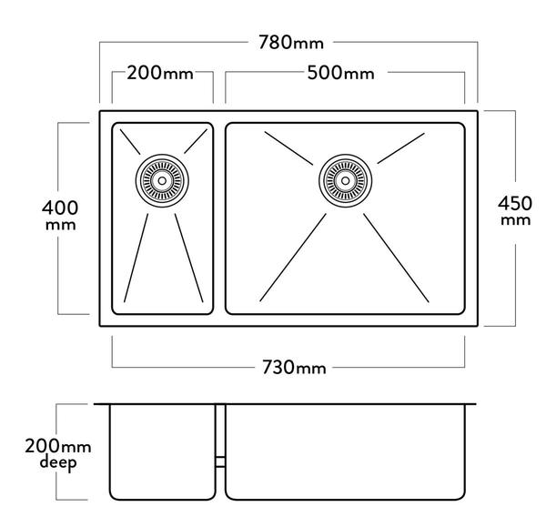 Mercer DV208-L Sink | Worcester 200 x 400mm + 500 x 400mm