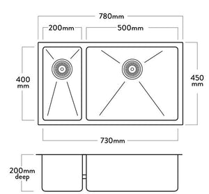 Mercer DV208-L Sink | Worcester 200 x 400mm + 500 x 400mm