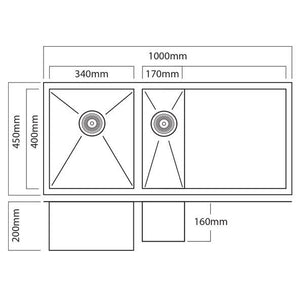 Mercer DV402-R Sink | Salisbury 340 x 400mm + 170 x 400mm + Drainer